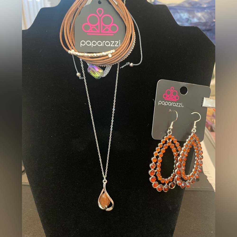 Paparazzi Silver Necklace with Bronze Accents - 6 piece set